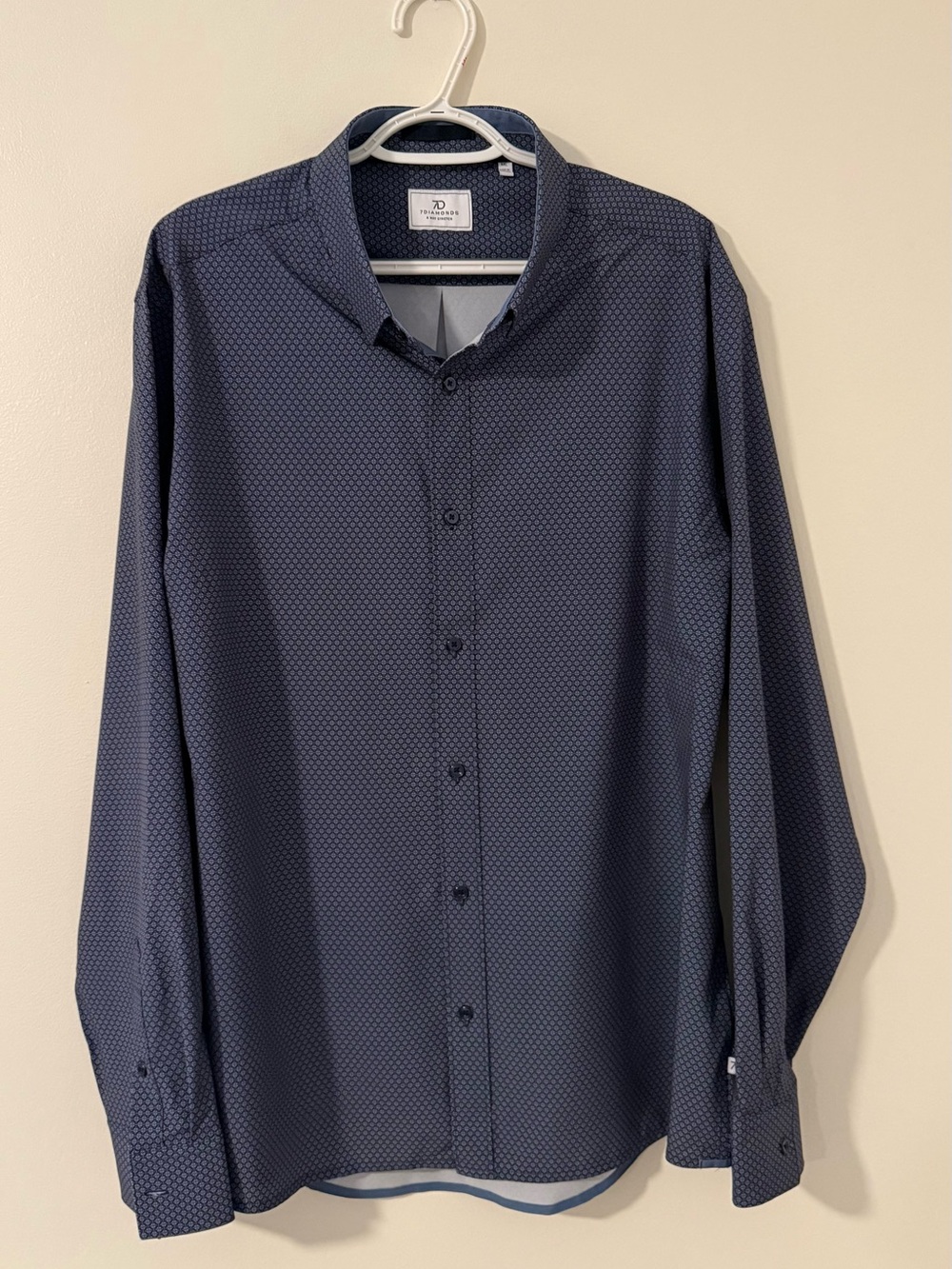 7 Diamonds 4 Way Stretch Mens Dress Shirt Sz XXL Navy Print - Picture 2 of 11